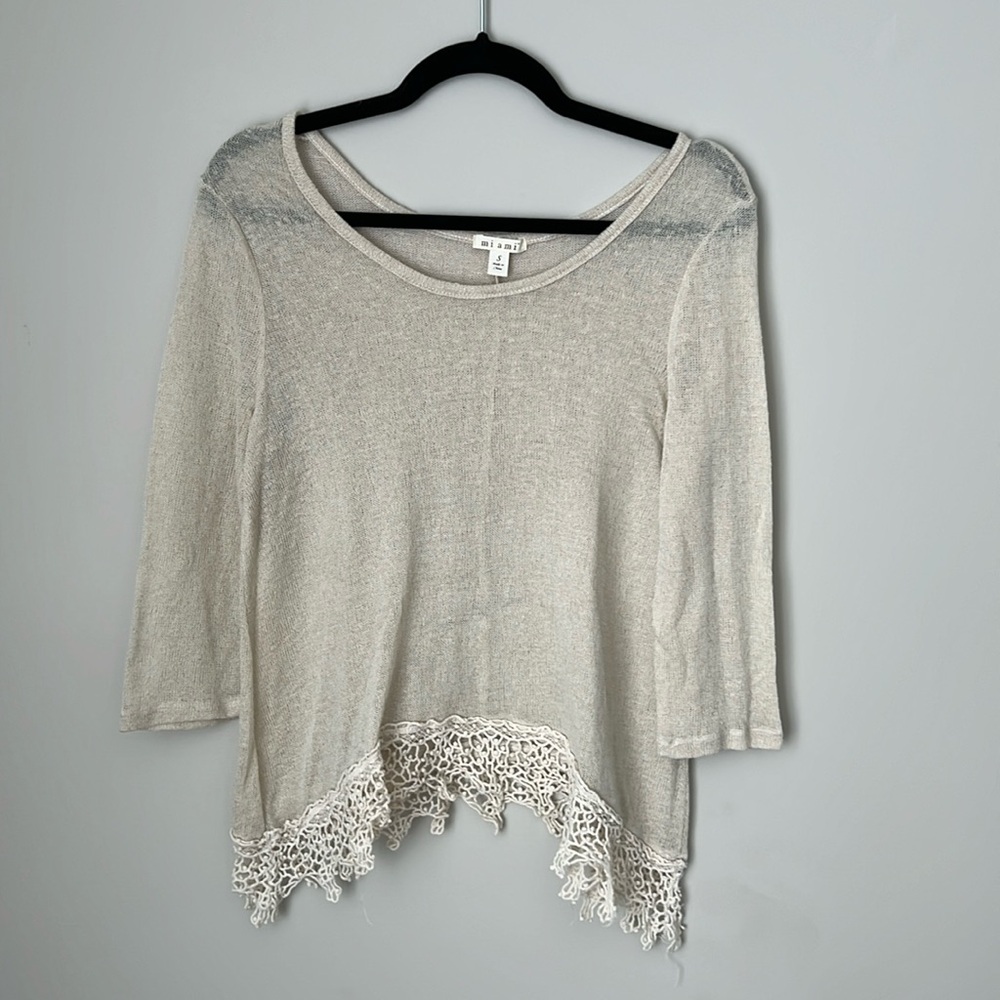 Cream 3/4 Sleeve Boho Top Size Small